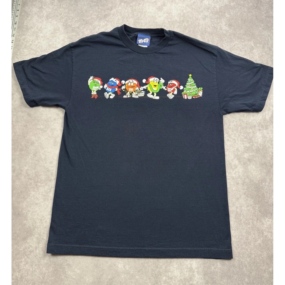 Vintage M&M's Shirt Mens Large Navy Christmas  Holiday Candy Tee Santa Claus 90s
